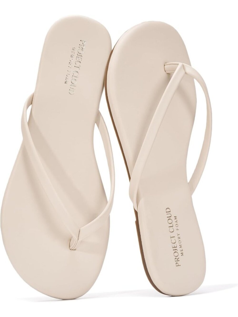 Women's Cream Flip Flop Lightweight Memory Foam Insole Flat Non Slip Beach Shoes